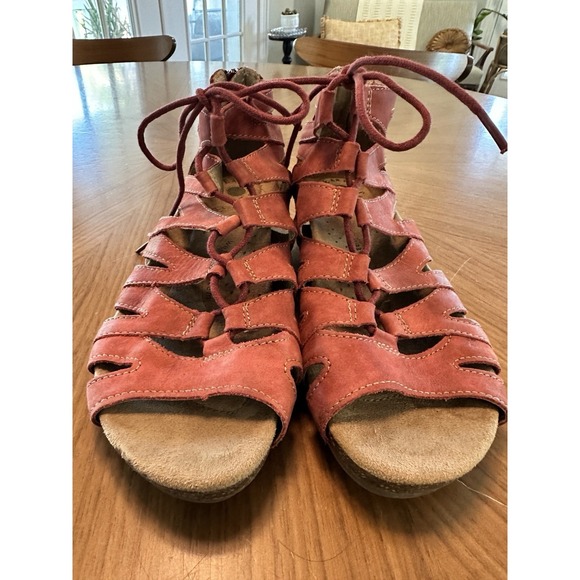 Earth Origins Shoes - Earth Origins Shoes Women's Size 9M Red Leather Harley Gladiator Wedge Sandals